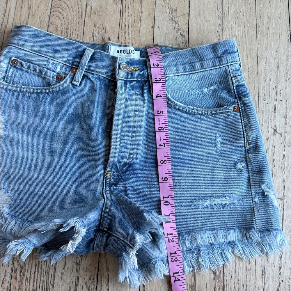 Agolde Women's Frayed Hem Jean Shorts - Light Blue - Picture 6 of 8